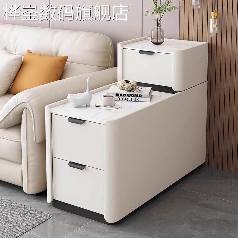 桦崟2025新款沙发边柜岩板轻奢高级感简约现代小型实木客厅边几侧边柜床笠拉车
