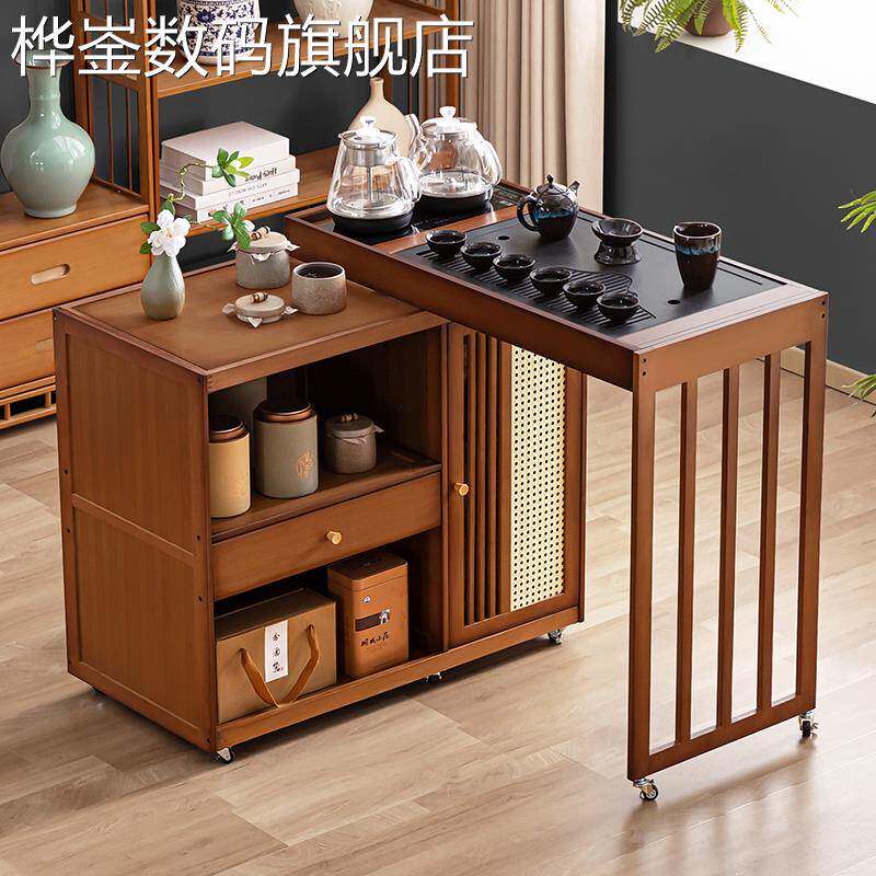桦崟移动茶桌小茶台烧水壶一体家用2025新款高端阳台泡茶桌子客厅茶几摆件垫垫床笠拉车