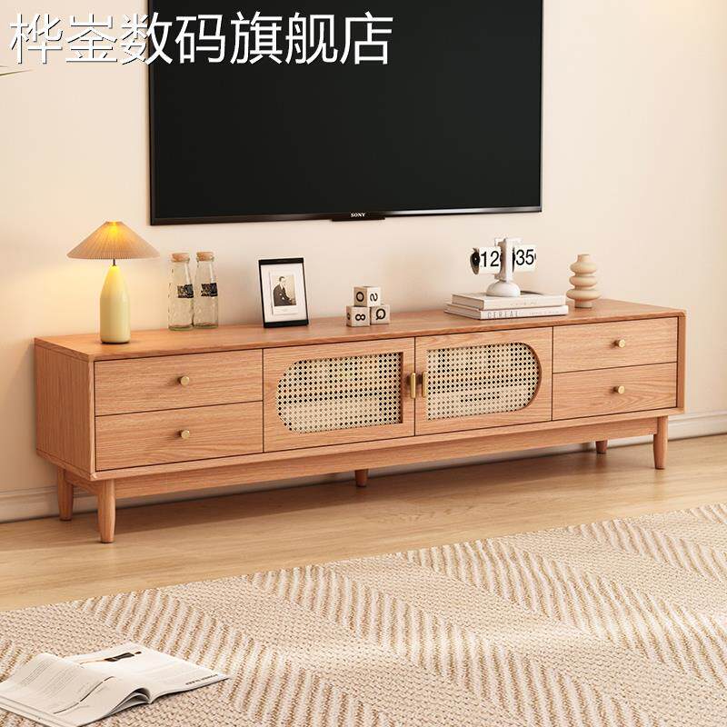 桦崟原木风电视柜藤编2025新款客厅家用电视机柜茶几组合小户型影视柜床笠拉车