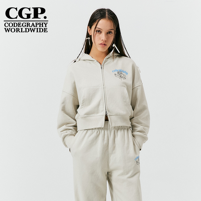 CODEGRAPHY 女士秋冬宽松时尚休闲连帽拉链卫衣外套CBCFWTC131