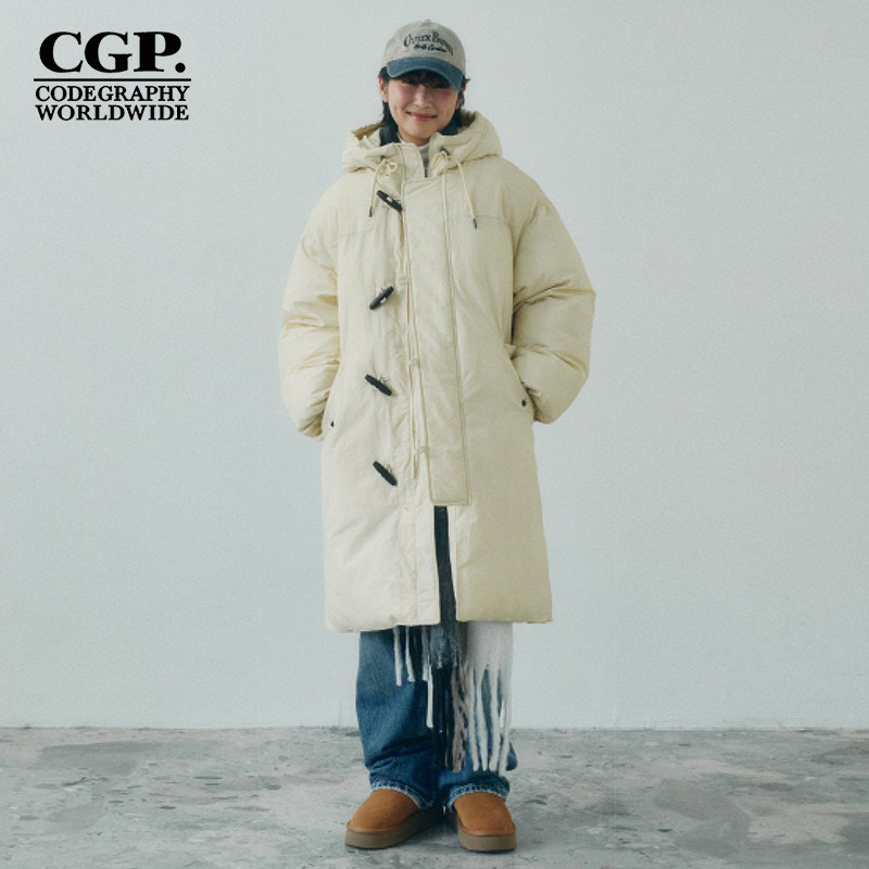 CODEGRAPHY韩国秋冬女款百搭休闲宽松连帽长款棉服外套CBDWUHL002
