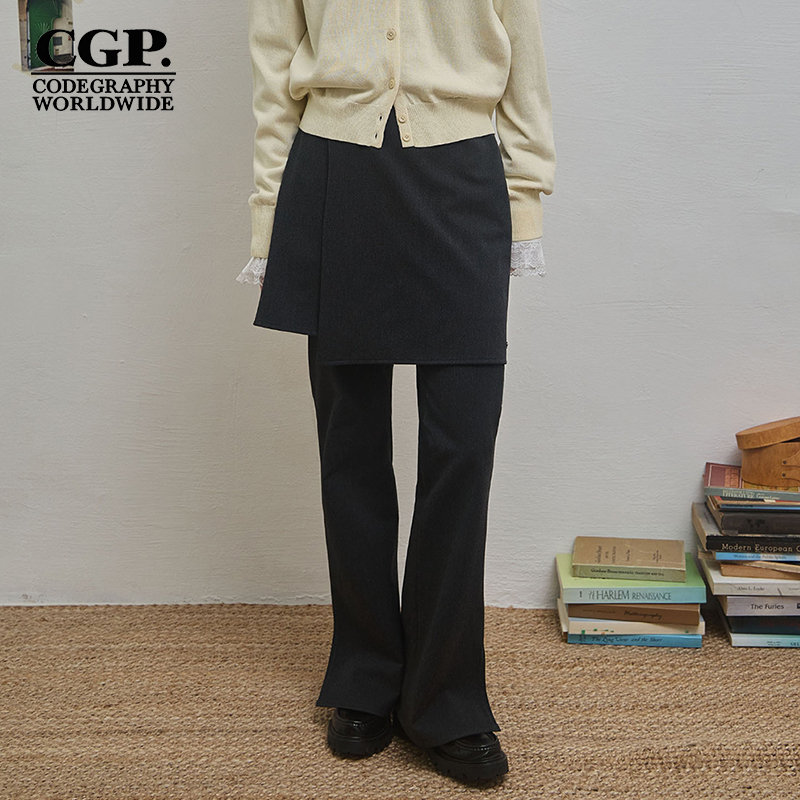 CODEGRAPHY韩国25秋冬百搭高腰显瘦直筒裤叠层裙裤女CBEWWWP040