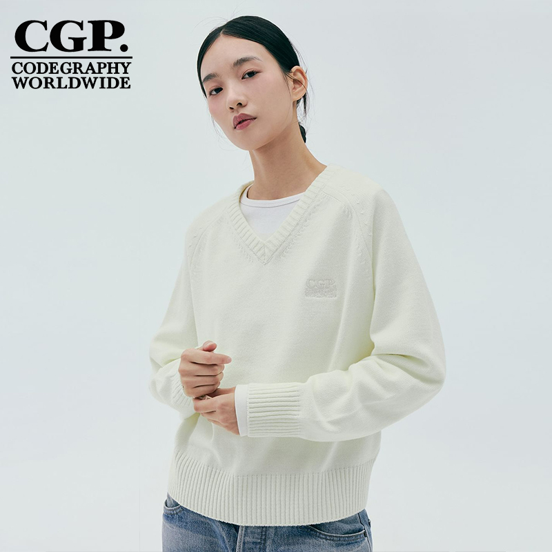 【郑采妍同款】CODEGRAPHY25春季新款V领针织衫毛衣CBESWKL051