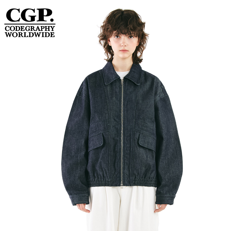 CODEGRAPHY韩国CGP复古水洗做旧翻领工装牛仔夹克外套CBCS1DJ001