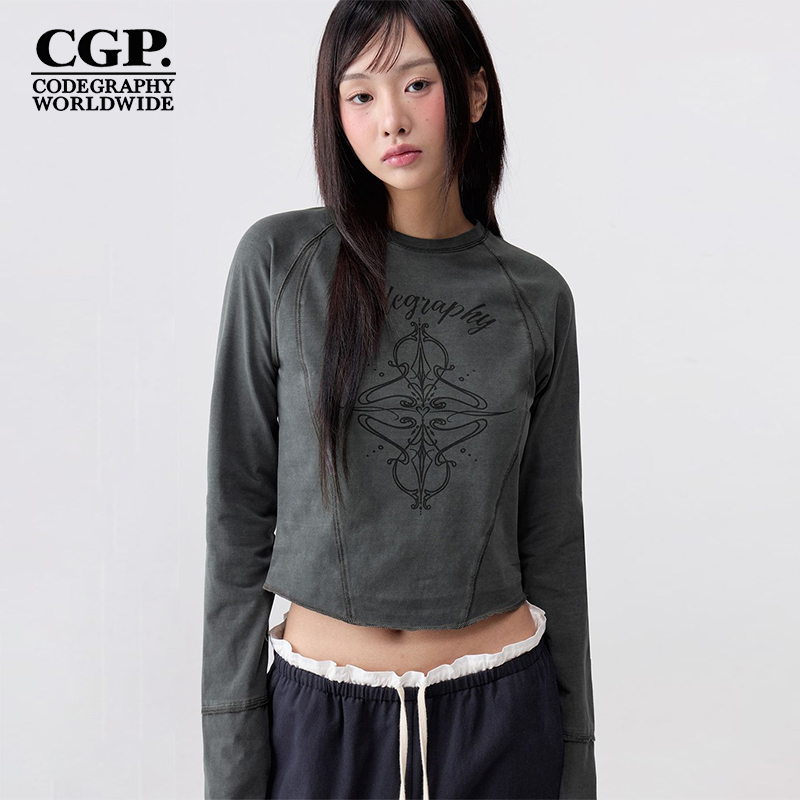 CODEGRAPHY韩国cgp秋季女款百搭休闲圆领长袖T恤上衣CBDFWTL011