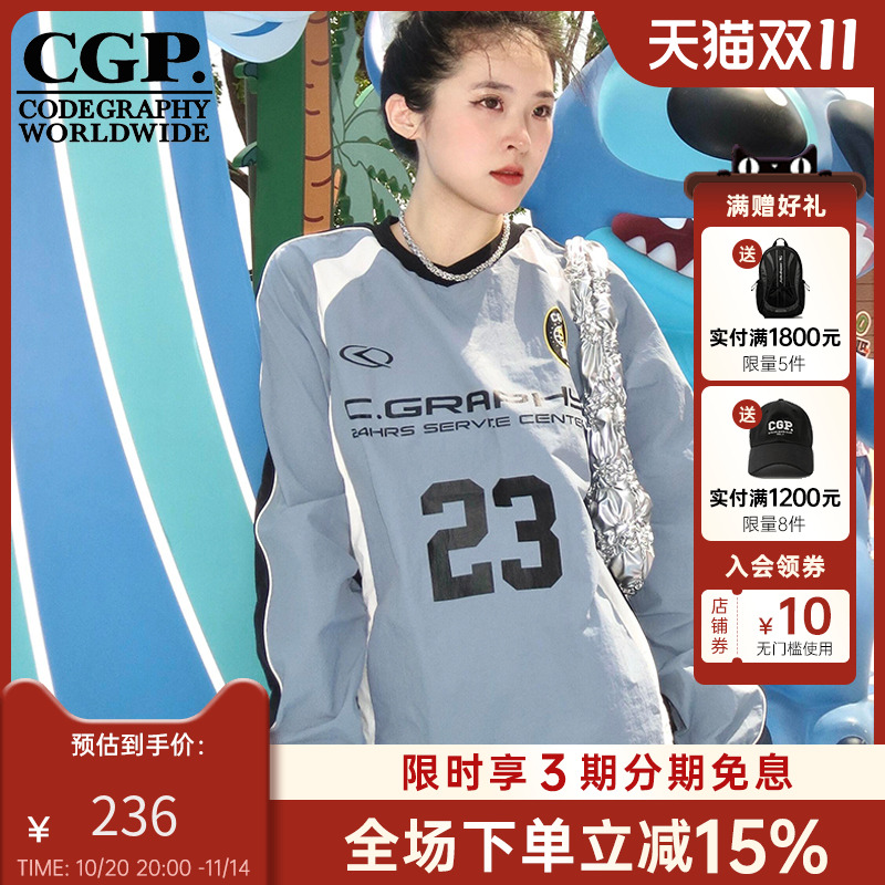 【徐梦洁同款】CODEGRAPHY 韩国印花球衣CGP男女春夏长袖宽松T恤