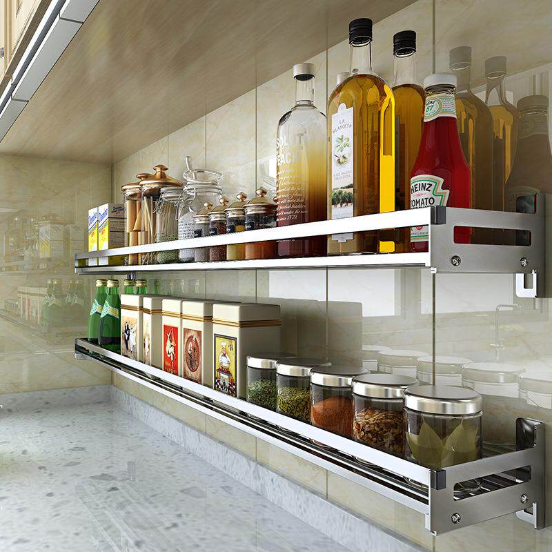 调料架壁挂式免打孔304不锈钢厨房置物架油盐酱醋调味用品收纳架