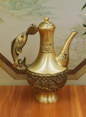 家用老式铜酒壶黄铜酒杯套装手工黄铜制品清酒水酒器烫茶壶新款