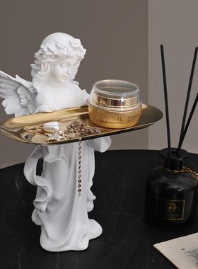 欧式祈祷天使女神摆件托盘雕塑艺术家居客厅装饰品办公室装饰摆设