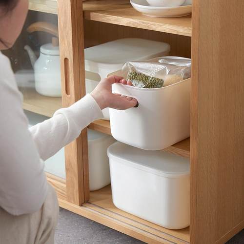 利客来桌面收纳盒子带盖防尘PP塑料零食厨房收纳盒小杂物收纳盒