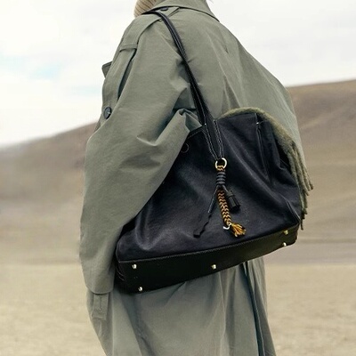 【李&娜同款】带标山下有包包循迹系列见物旅行包植鞣牛皮托特包