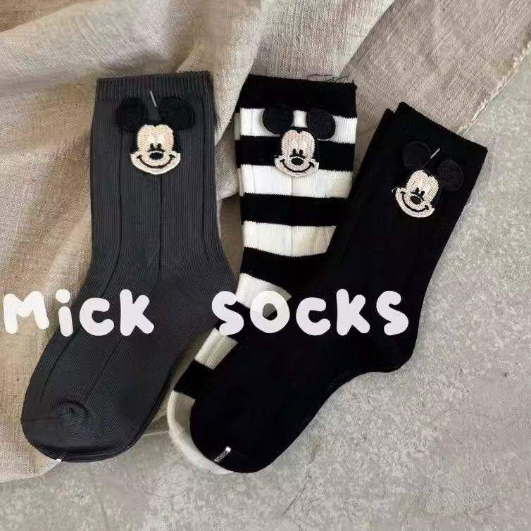 儿童袜子春秋棉袜男童女童韩版中筒袜可爱米奇纯色童袜冬宝宝棉袜