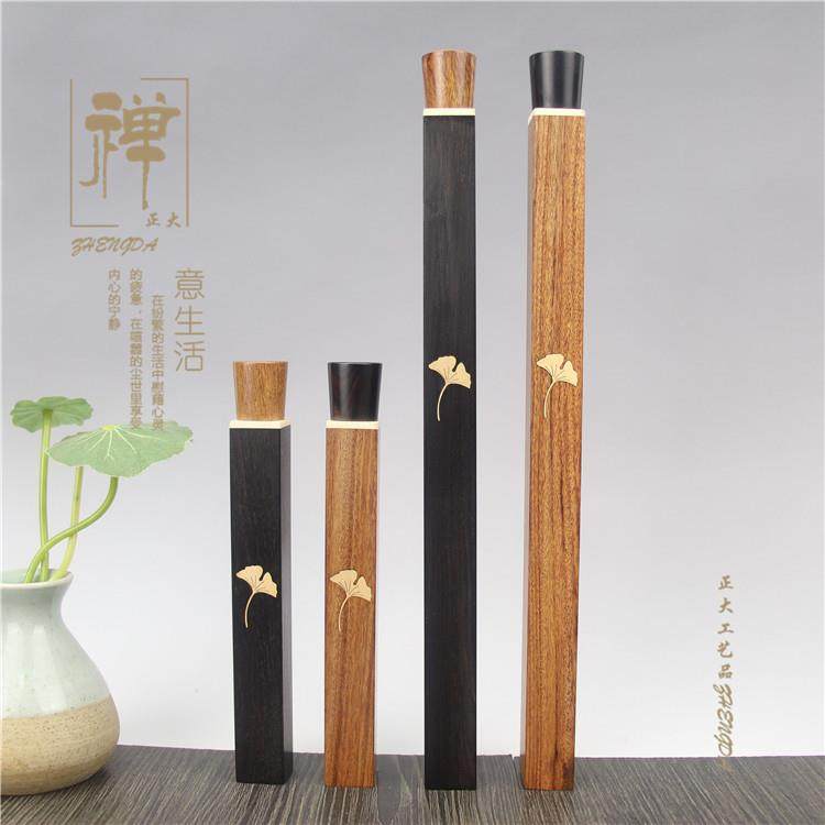 紫光檀螺口线香筒镶黄杨木银杏叶方形香桶立式木质香插香管工艺品