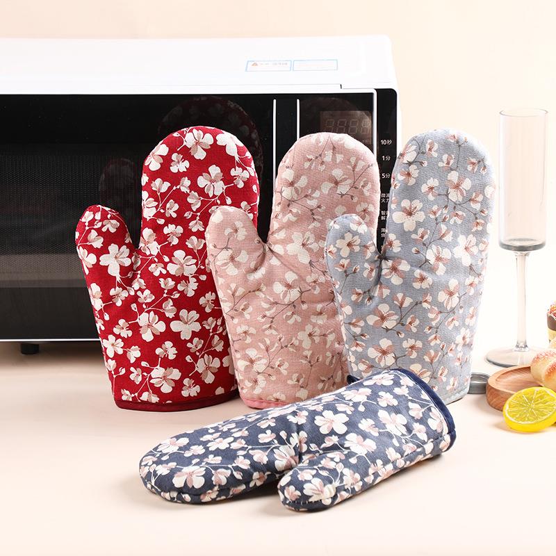 厂家直销亚马逊热销烘培手套套装微波炉隔热耐高温棉质手套防烫垫