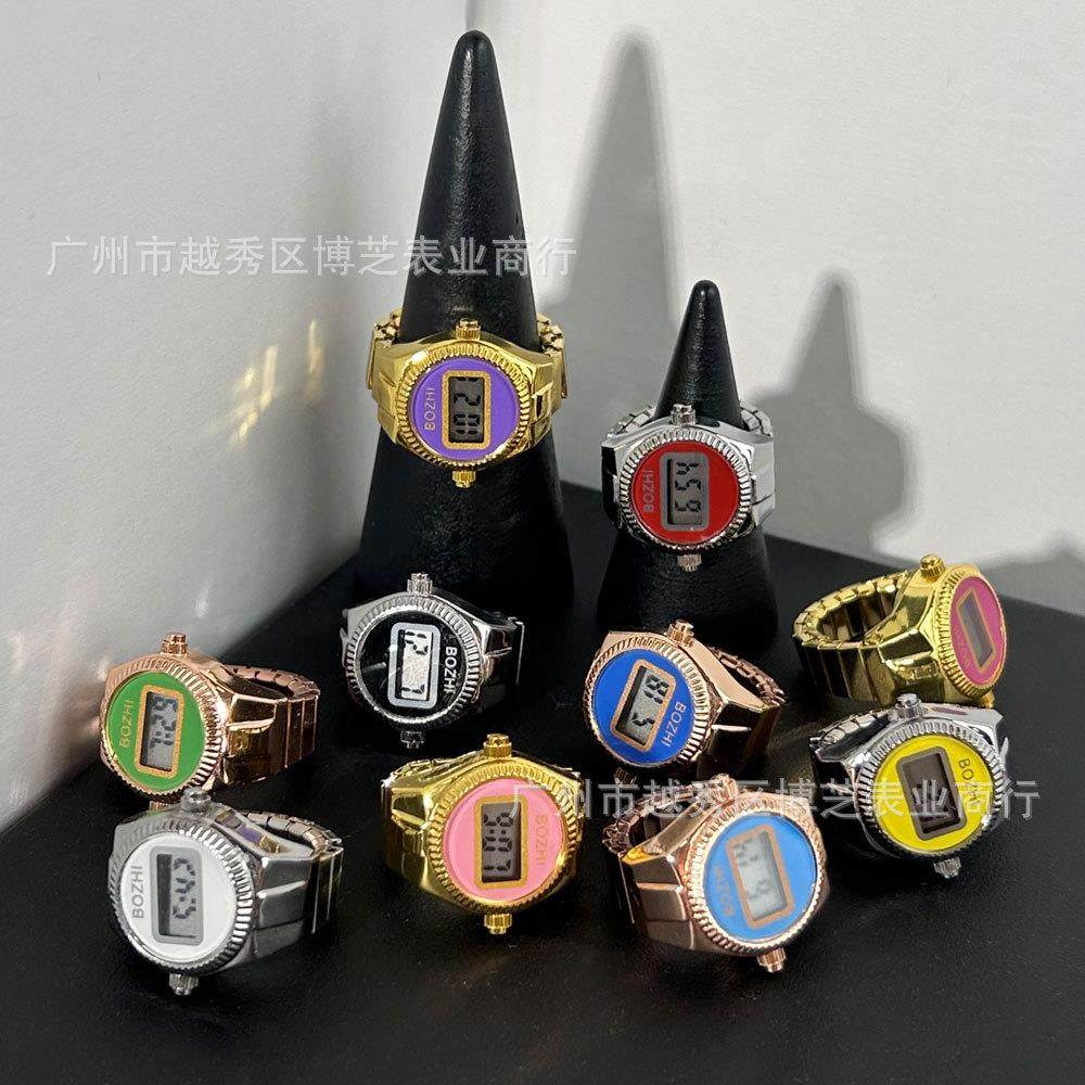 电子表迷你戒指手表弹力可看时间手指表厂家速卖通热卖爆款表