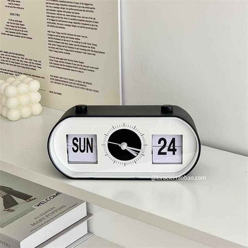 简约万年历摆台式电子时钟ins手动翻页日历台钟桌面静音闹钟摆件,家居饰品,台钟/闹钟,淘宝优惠券,粉丝福利购,淘宝优惠卷