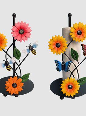 铁艺向日葵纸巾架厨房装饰配件房间客厅彩绘蝴蝶立式纸巾架收纳卷