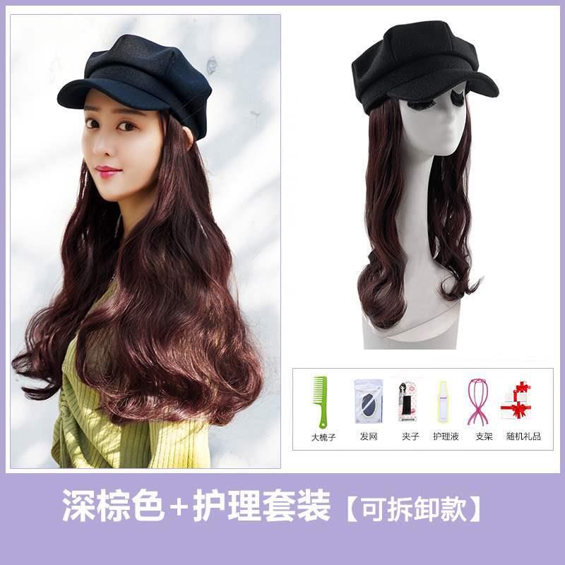 新款直销时尚女士一体帽子假发 贝蕾鸭舌帽时尚化纤哑光高温丝全