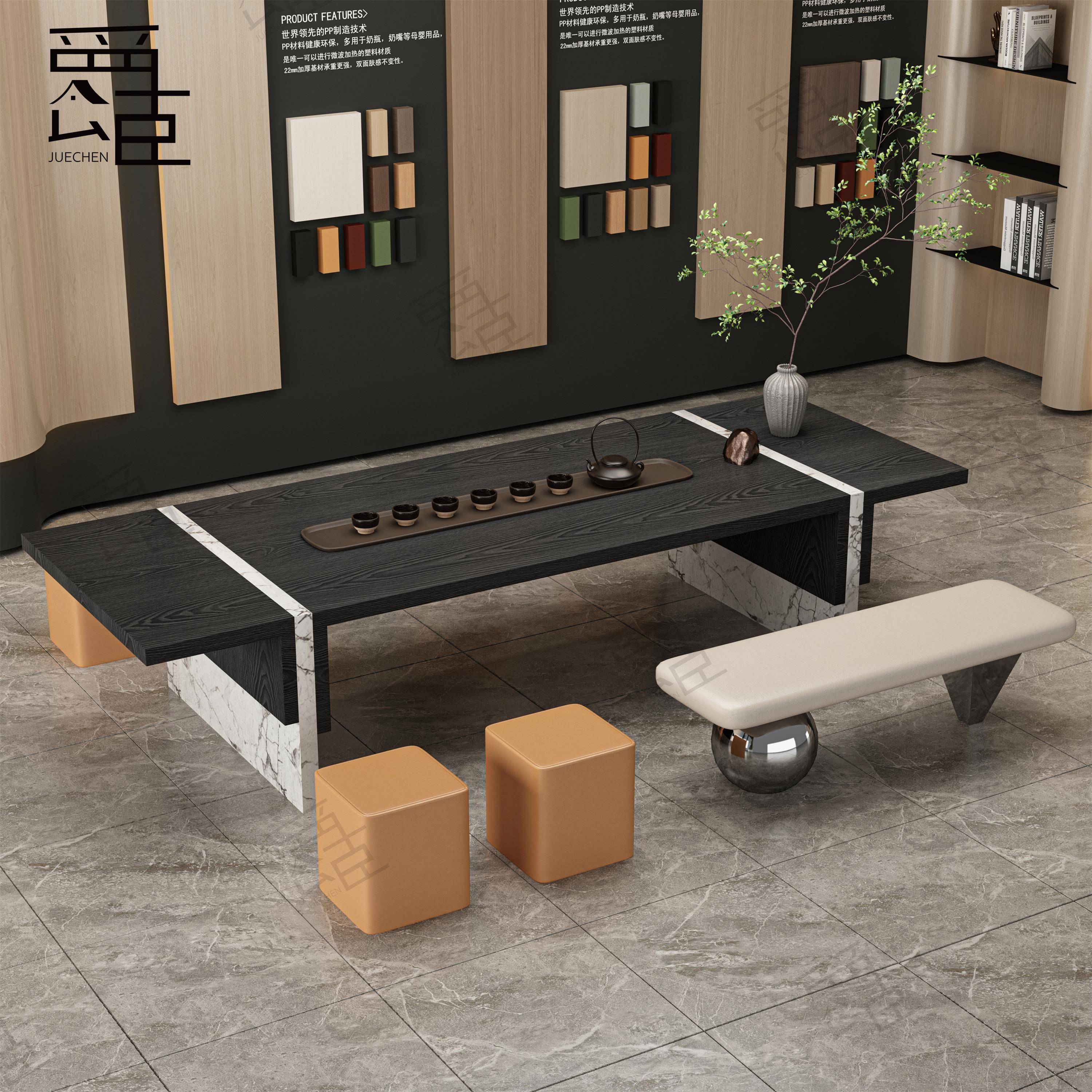 现代酒店架空层实木书桌大堂休闲阅读桌简约办公桌接待茶桌椅家具