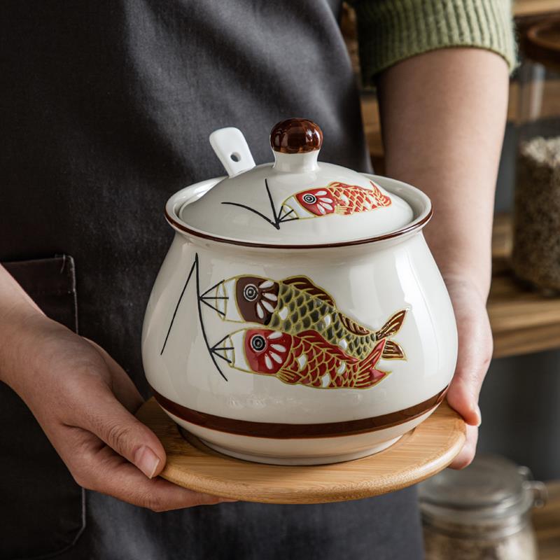 家用厨房辣椒油罐耐高温油泼辣子罐熟油红油储油罐盐罐陶瓷猪油罐