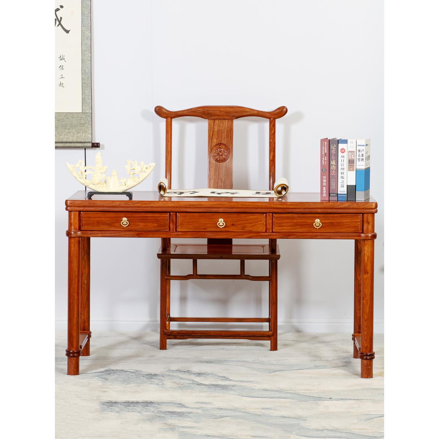 红木书桌 刺猬紫檀书桌新中式实木办公桌花梨木彷古写字台电脑桌