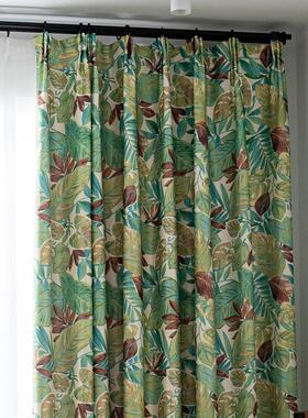 树叶窗帘田园风格树叶2024新绿色小清新的韩国斯堪的纳维亚客厅卧