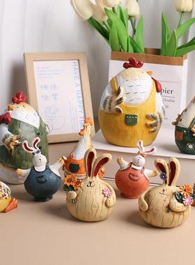 创意家居树脂可爱大蒜兔子装饰品摆件鸡客厅电视柜复古工艺品摆设