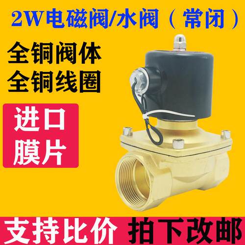 2W水阀常闭电磁阀铜线2W160-15DC24水管电子阀2分4分6分1寸AC220V