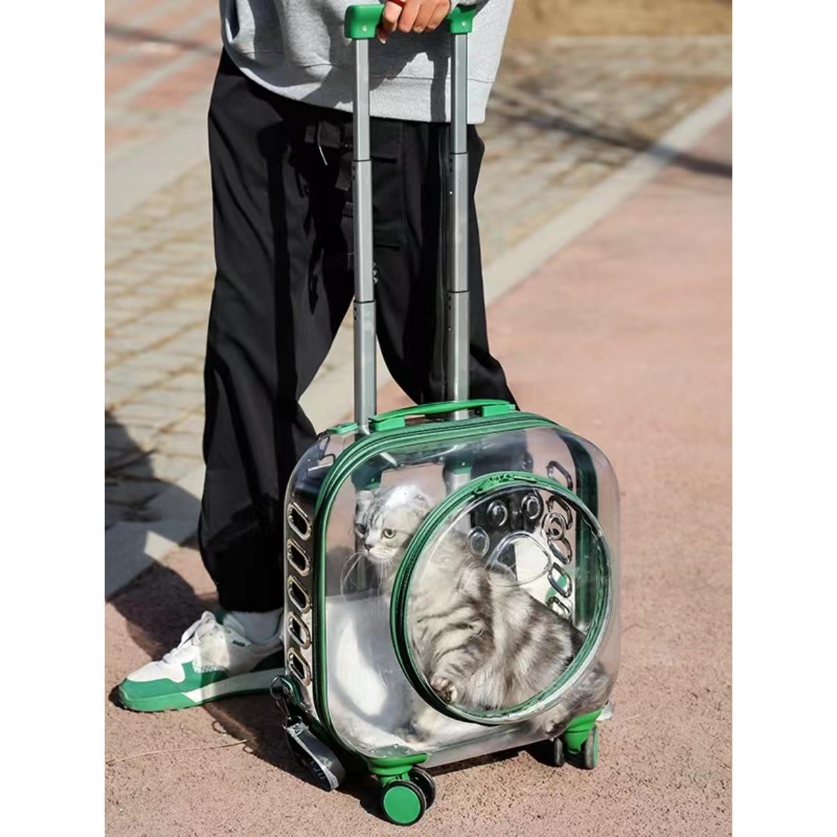 宠物拉杆箱猫包外出便携猫咪行李箱透明大号狗狗旅行箱推车太空舱