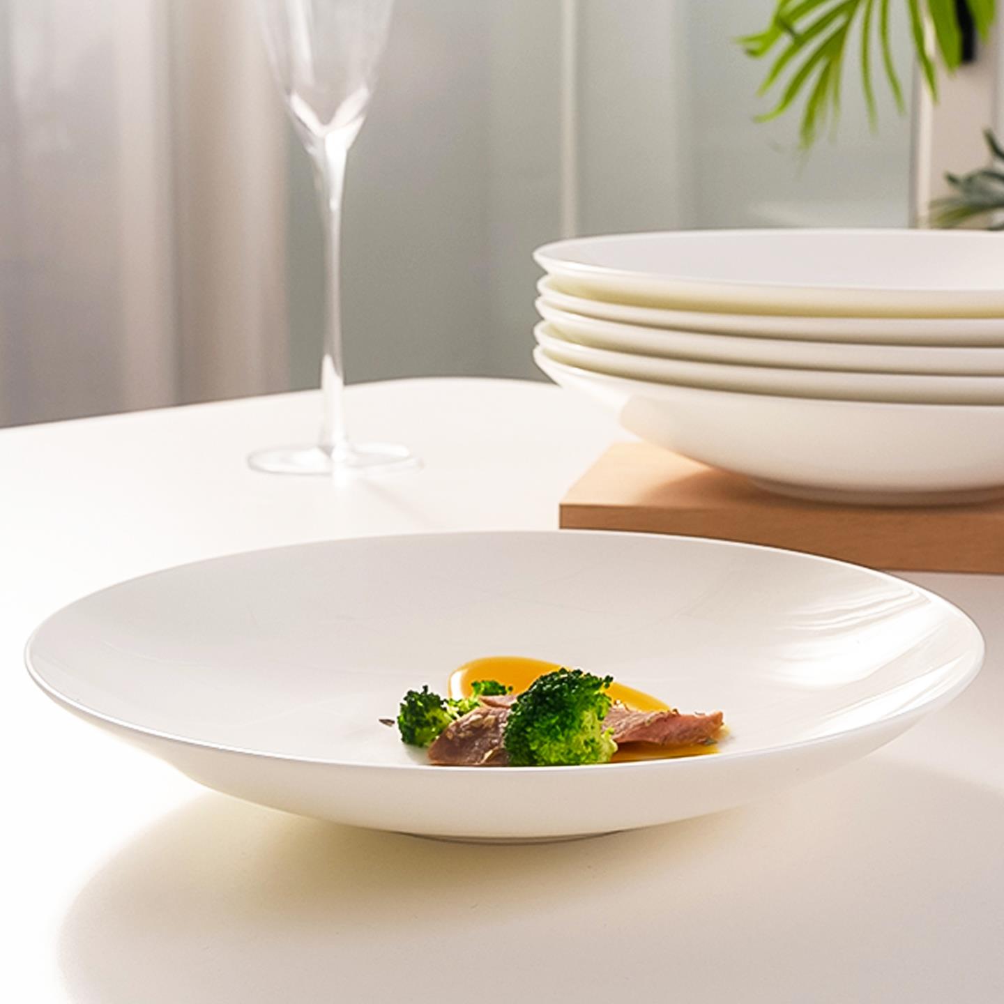 骨瓷盘子家用盘子纯白色盘子特别好看的高级感碟子陶瓷斗笠餐盘