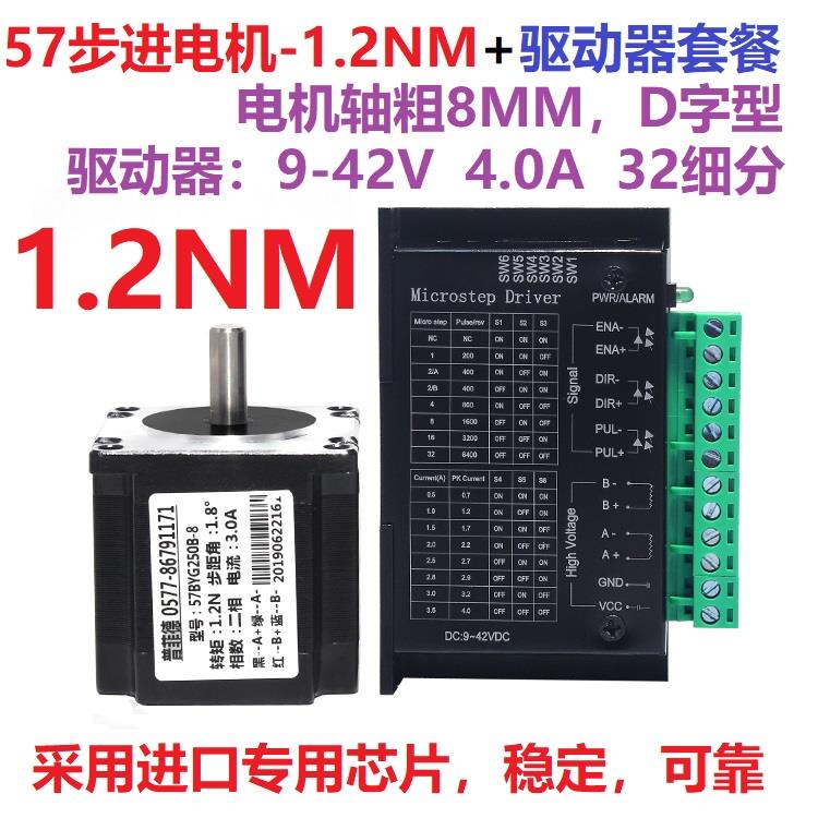 经济型57步进电机套装餐57BYG250B扭矩1.2NM+驱动器4A,32细分42V