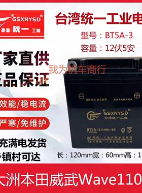 适用新大洲本田威武Wave110T/S弯梁摩托车统一电瓶12V5A干蓄电池