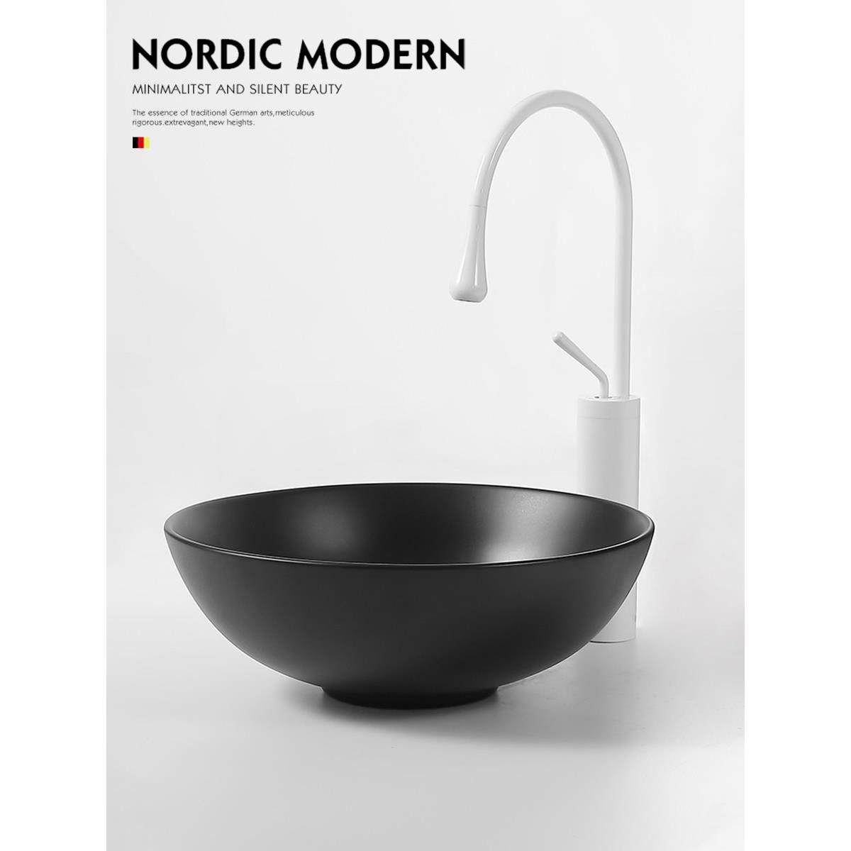 艺术碗盆台上盆圆形哑光黑色洗手盆陶瓷卫生间单盆洗脸盆超深白色,家装主材,台上盆,淘宝优惠券,粉丝福利购,淘宝优惠卷