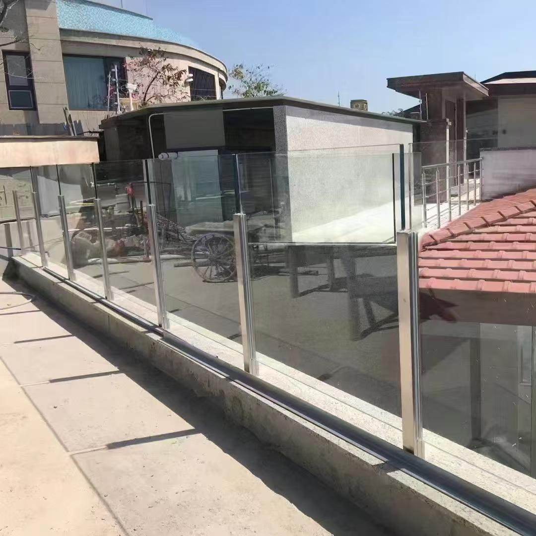 304不锈钢立柱玻璃免打孔方管内卡槽栏杆护栏阳台钢化围栏杆扶手