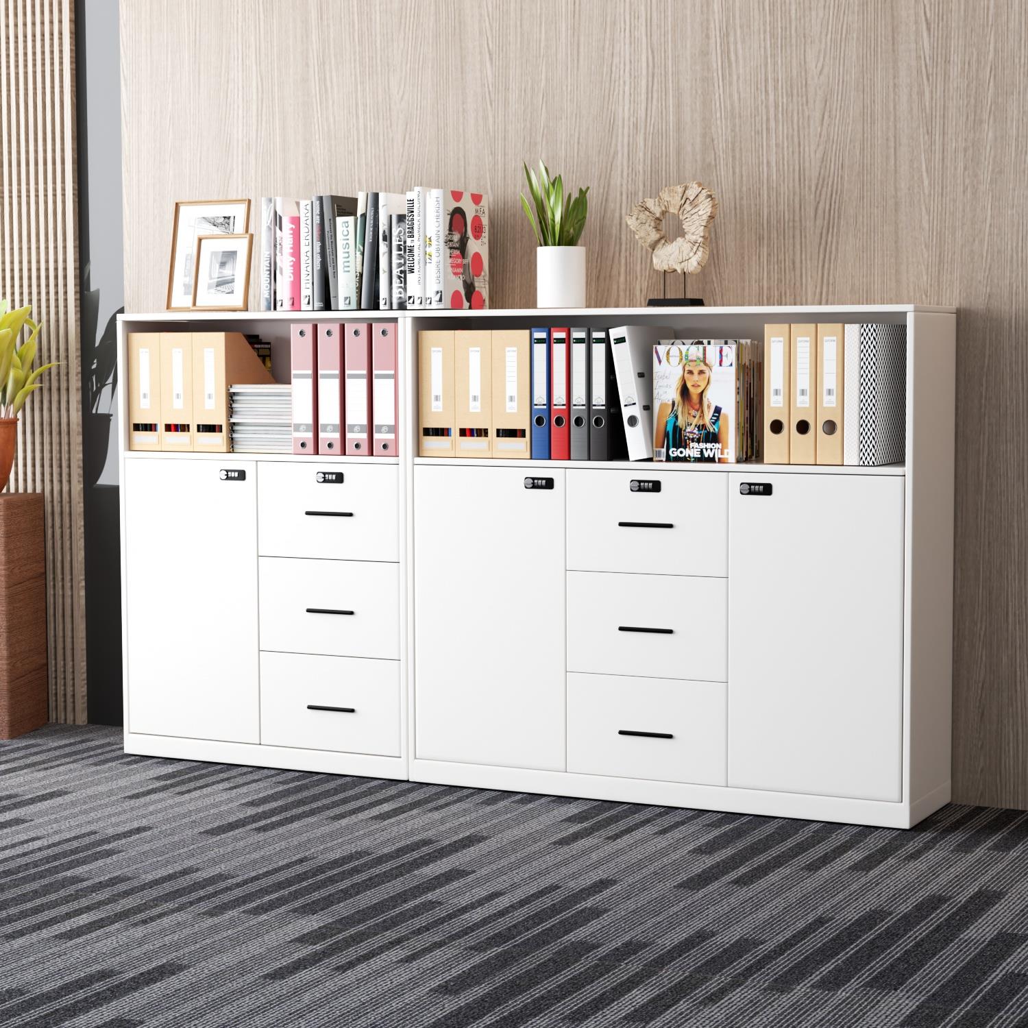 钢制柜办公室文件柜带锁抽屉财务资料小矮柜家用收纳储物工具柜子