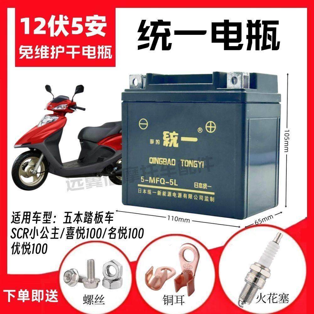 适用五本SCR小公主喜悦优悦WH100T踏板摩托车免维护蓄电池12V5A