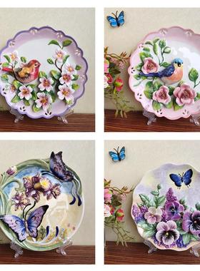 Function art纯手绘釉下彩陶瓷装饰挂盘欧式工艺礼品摆饰摆盘摆件