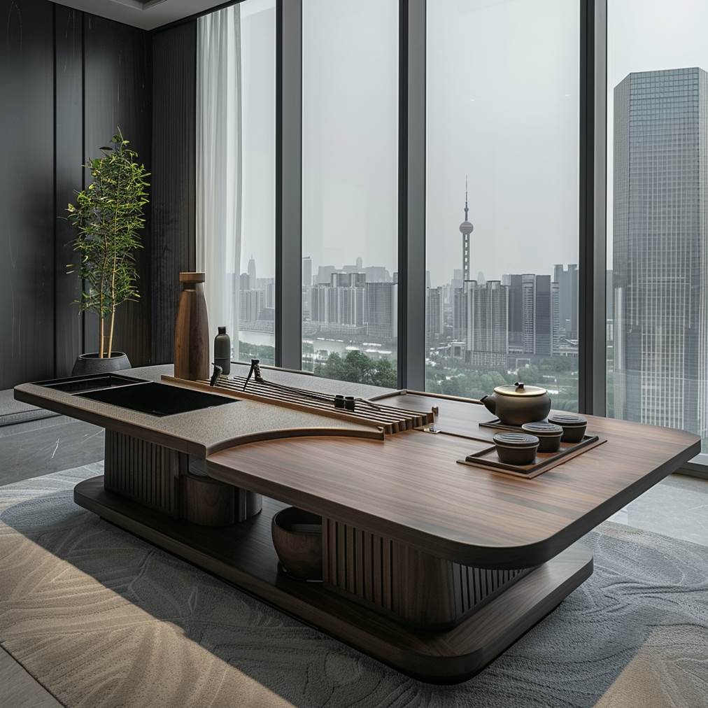 简约功夫新中式结构大板高级茶桌组合禅意现代定制客厅泡茶桌榫卯