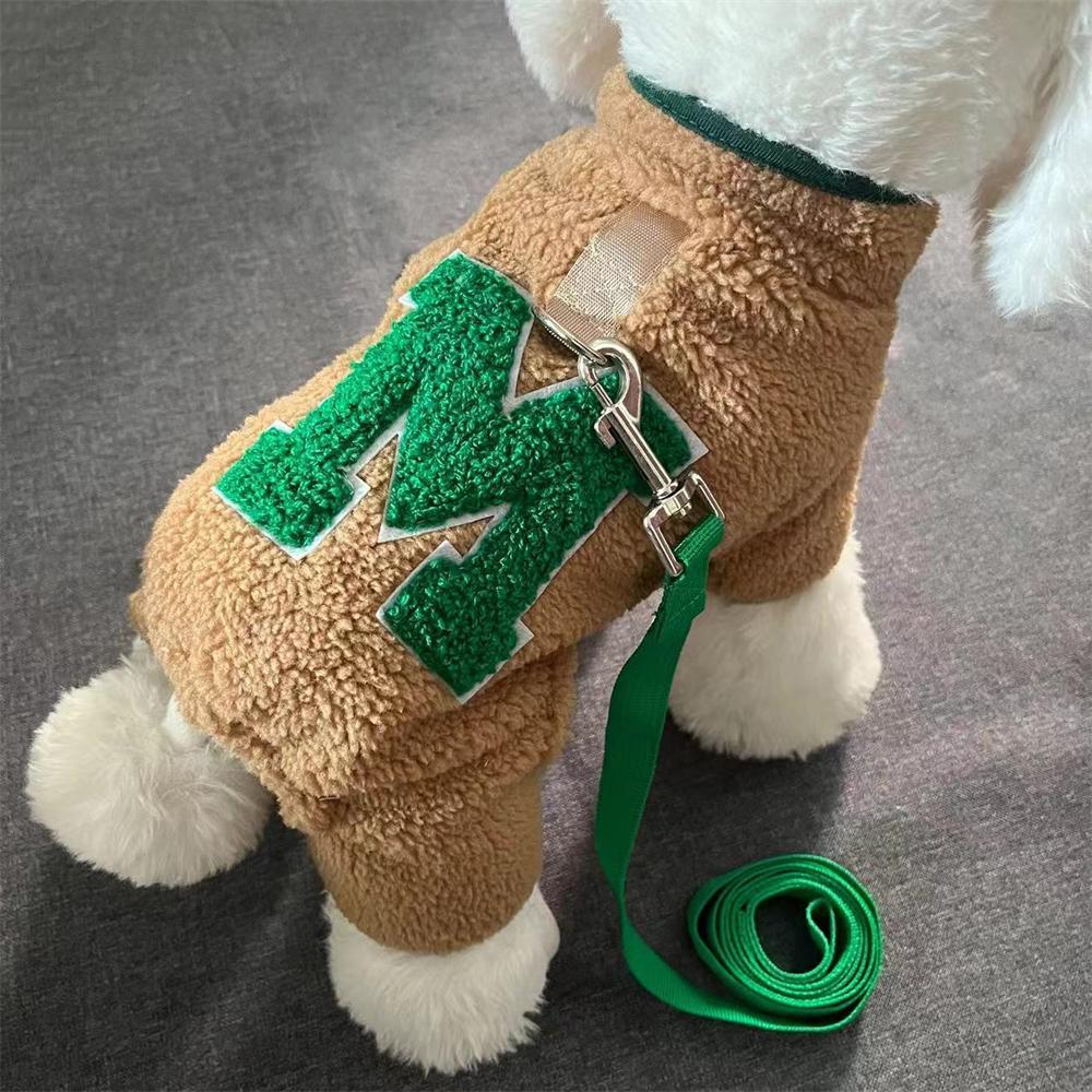 宠物秋冬季加绒保暖防寒四脚衣泰迪比熊小型犬狗狗可挂牵引绳衣服