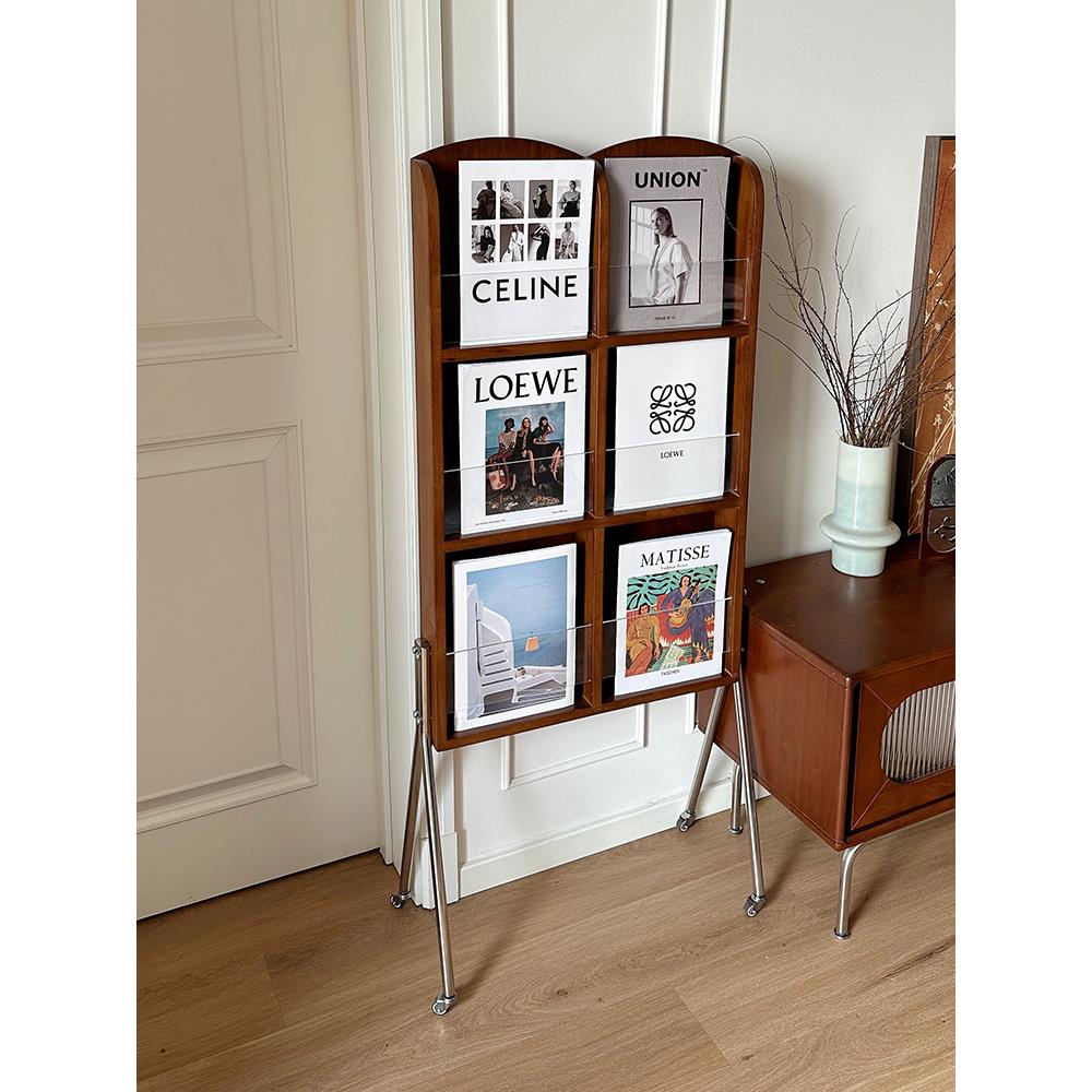 书报架北欧家用杂志架落地陈列置物架实木中古绘本报刊架简约移动