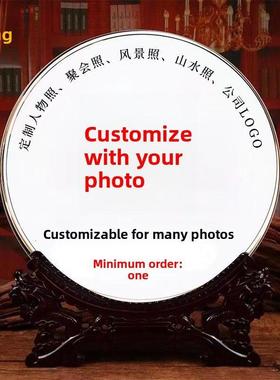 景德镇陶瓷盘子摆件家居饰品定制图案瓷盘摆件底座展示架纪念送礼