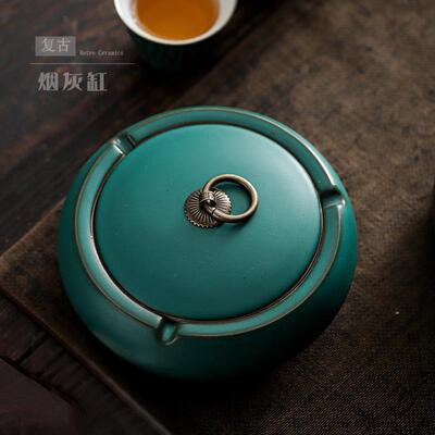 新款直销陶瓷烟灰缸大号酒店KTV烟灰缸创意家用带盖防飞灰办公室