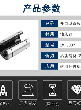 大开口型直线轴承LM12 13 16 20 25 30 35 40 50 60UUOP