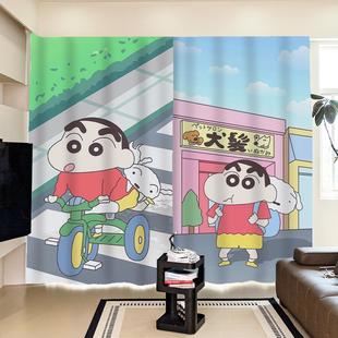 蜡笔小新半遮光窗帘儿童房定制简约现代风短帘 细麻卡通新款