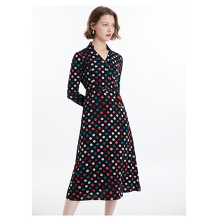 MORELINE沐兰商场同款2025年秋新款法式高级感撞色波点系腰连衣裙