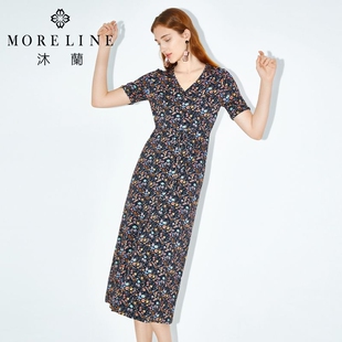 MORELINE商场同款优雅浪漫星空印花高端洋气连衣裙中长款