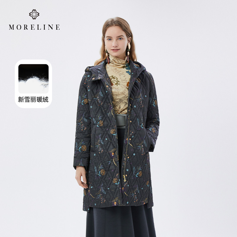 沐兰商场同款高级感印花棉服女冬连帽棉衣中长款,女装/女士精品,棉衣/棉服,淘宝优惠券,粉丝福利购,淘宝优惠卷