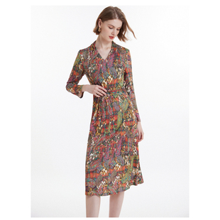 MORELINE沐兰商场同款2025年秋法式优雅系腰修身连衣裙中长款