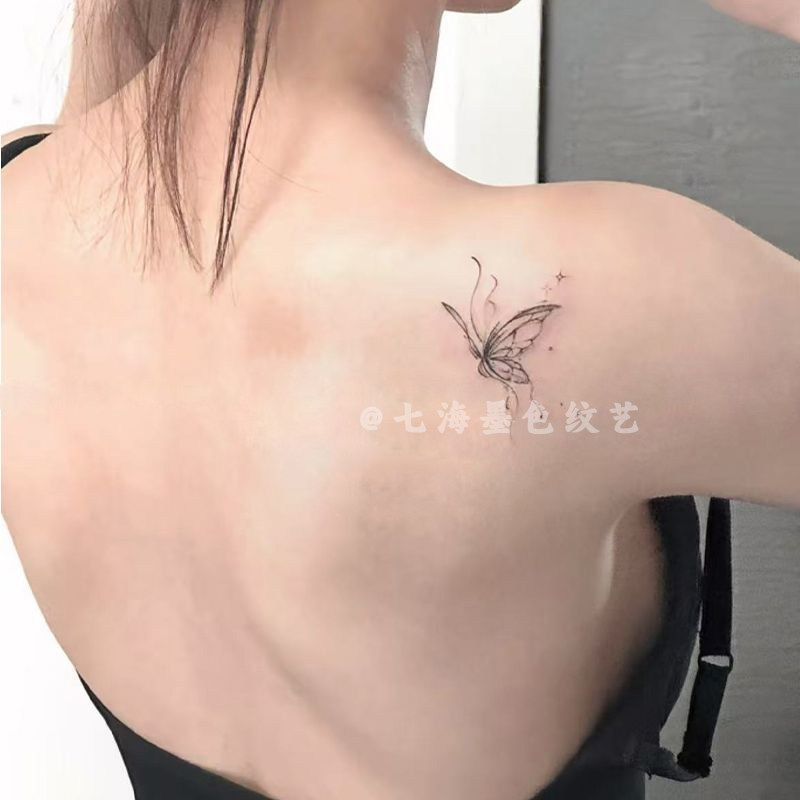 闪烁小蝴蝶果汁纹身贴草本半永久简约ins风锁骨仿真刺青防水持久