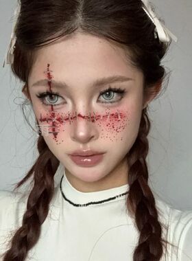 血色暗黑缝合妆容纹身贴COS氛围